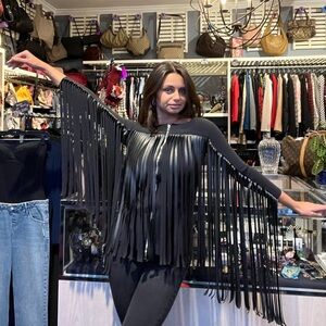 Chiara Boni Jacket Sz 40 Scuba Fabric Fringe Western Style Cowgirl Nasheville